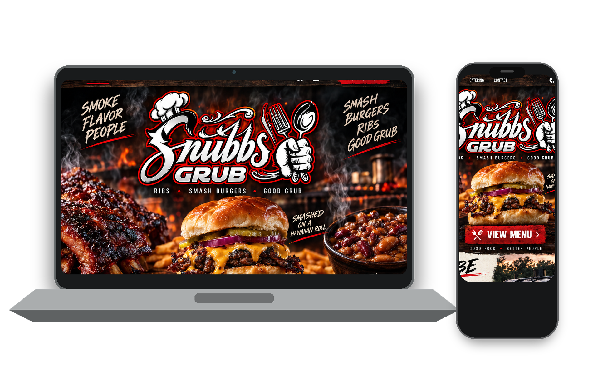 Snubbs Grub website shown on laptop and mobile phone